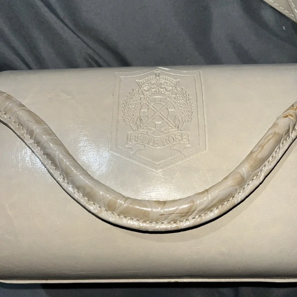 Vintage Belle Rose Beige Authentic Leather Satchel Crossbody Sholder Bag Snap.